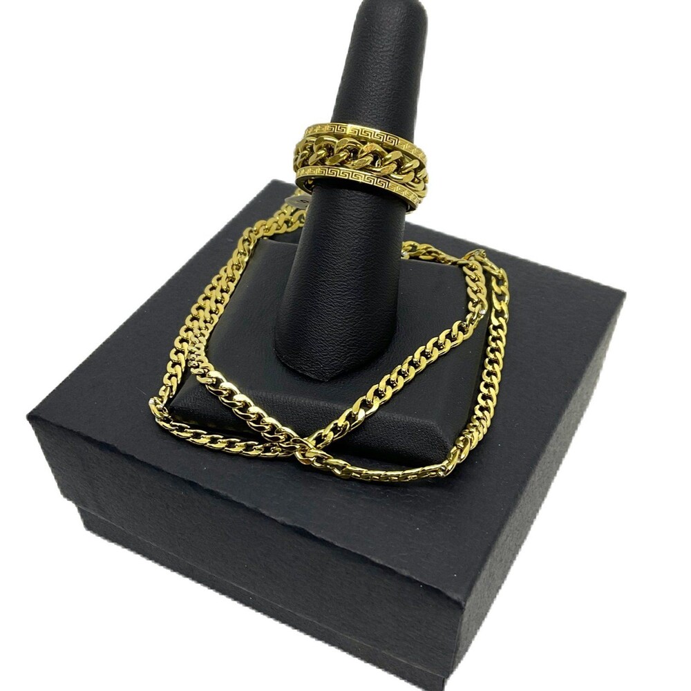Jewelry-24” ION Plated YG Stainless Steel Necklace and Ring ( Size 8)